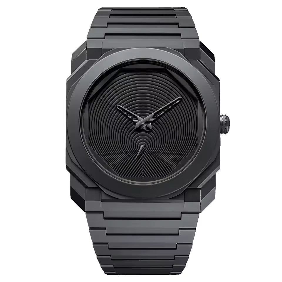 Montre Élégante et Sophistiquée avec Bracelet en Acier Noir Inoxydable pour Hommes