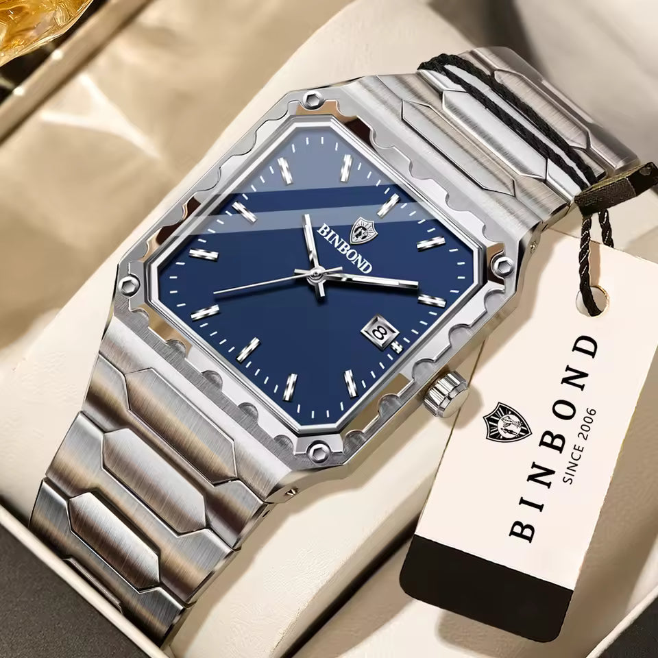 Montre Carrée Élégante et Moderne avec Bracelet en Acier Inoxydable pour Hommes