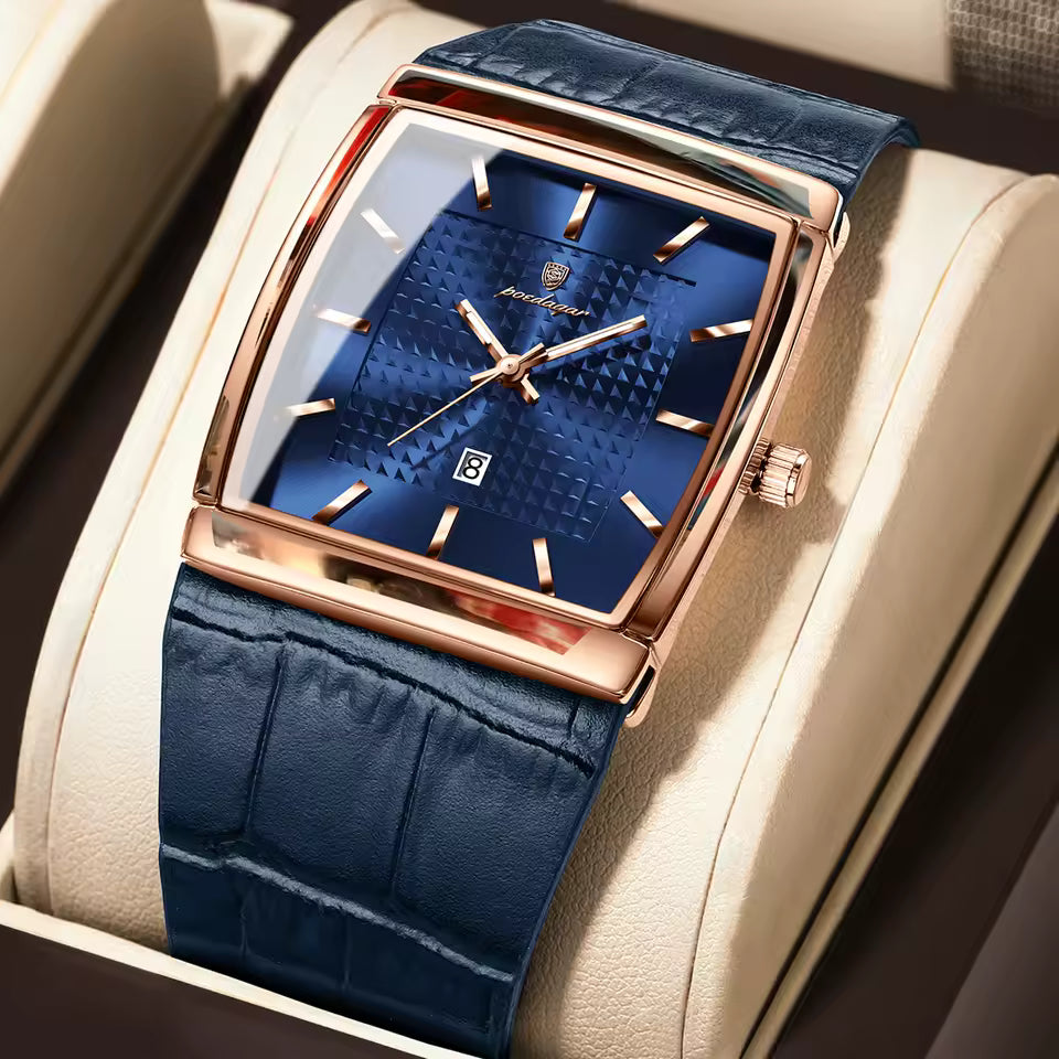 Montre Carrée Classique avec Bracelet en Cuir Raffinée Confortable pour Hommes