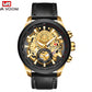 Montre Homme Sophistiquée avec Cadran Ajouré Noir et Doré et Bracelet en Cuir