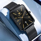 Montre Rectangulaire Moderne avec Cadran Noir et Bracelet en Acier pour Hommes